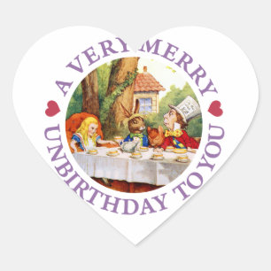 Sticker Cœur Le chapelier fou dit un Unbirthday très joyeux à