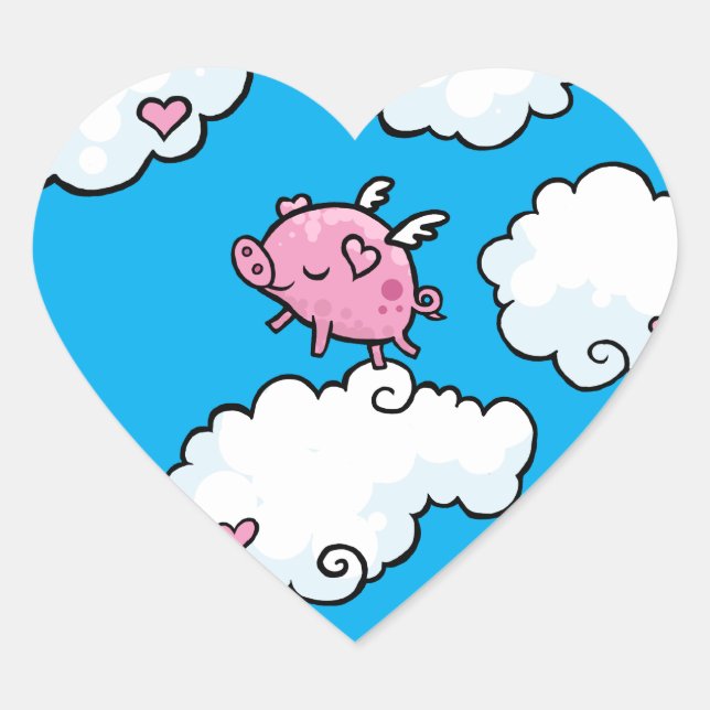 Sticker Cœur Le cochon volant danse sur les nuages (Devant)