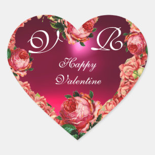 STICKER CŒUR LE COEUR DU JOUR DE VALENTINE AVEC ROSES ROSES ROS
