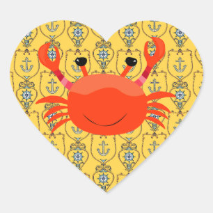 Sticker Cœur Le crabe rouge sur l'autocollant cardiaque nautiqu