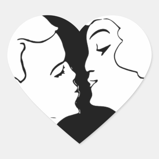 Sticker Cœur Le design art déco Kiss Valentine noir et blanc (Devant)