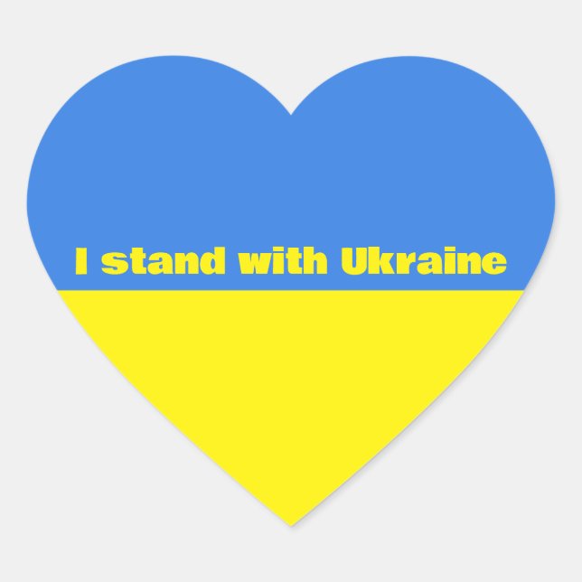 Sticker Cœur Le drapeau ukrainien, je suis avec l'Ukraine, (Devant)