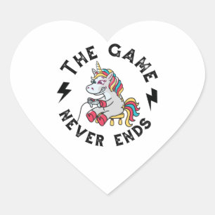 Sticker Cœur Le jeu ne se termine jamais pour les licornes