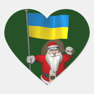 Sticker Cœur Le père noël avec le drapeau de l'Ukraine