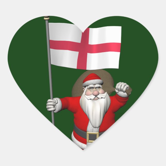 Sticker Cœur Le Père Noël Avec L'Ensigne D'Angleterre (Devant)