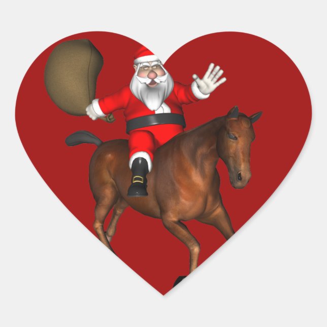 Sticker Cœur Le Père Noël Monte Un Cheval Brown (Devant)