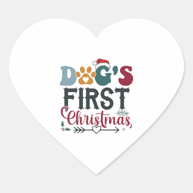 Sticker Cœur Le premier Noël du chien (Devant)