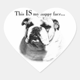 Sticker Cœur Le visage joyeux de Bulldog
