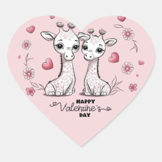 Sticker Cœur Les amateurs de Giraffe Cartoon Coeur Saint-Valent