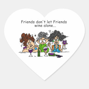 Sticker Cœur Les amis ne laissent pas seul le vin d'amis