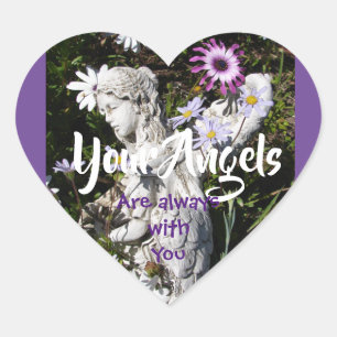 Sticker Cœur Les anges sont avec vous fleurs violettes fleurs f