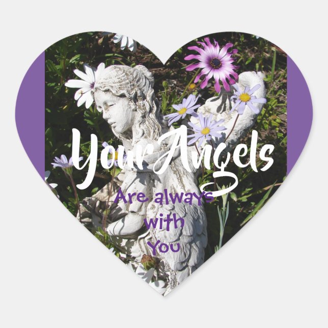 Sticker Cœur Les anges sont avec vous fleurs violettes fleurs f (Devant)