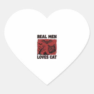 Sticker Cœur Les vrais hommes aiment les chats Halloween Vintag