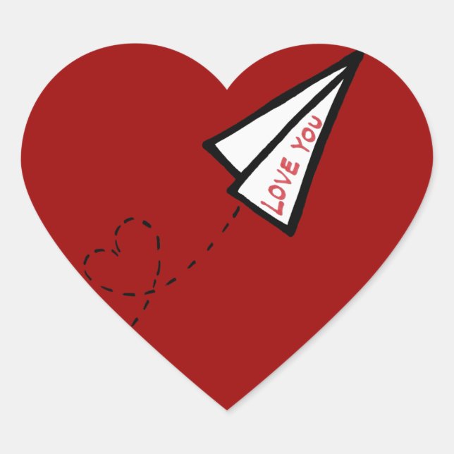 Sticker Cœur Lettre d'amour de l'avion papier Coeur en forme (Devant)