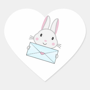Sticker Cœur Lettre d'amour mignonne et belle lapin tenant