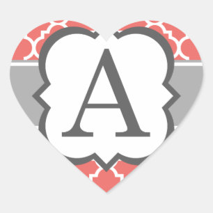 Sticker Cœur LETTRE MONOGRAPHIQUE BLANC DE Corail A QUATREFEIL