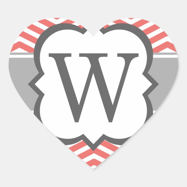 Sticker Cœur Lettre monographique blanche corail W Chevron (Devant)