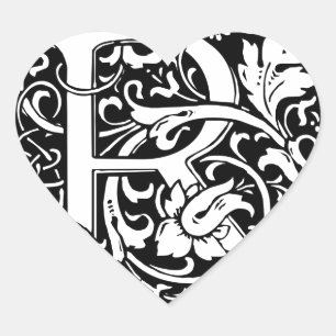 Sticker Cœur Lettre R Monogramme Art Nouveau Médiéval