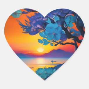 Sticker Cœur Lever de soleil magnifique sur l'étang 