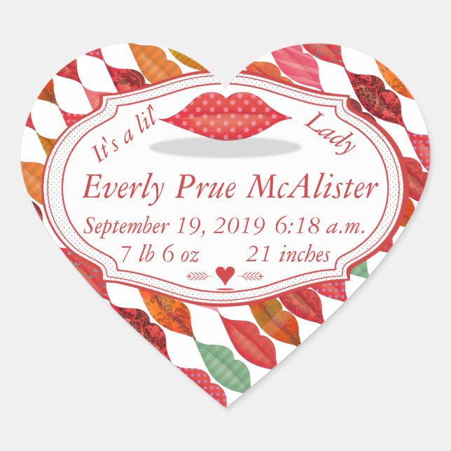 Sticker Cœur Lèvres Mme Hipster Vintage Retro Bride (Devant)