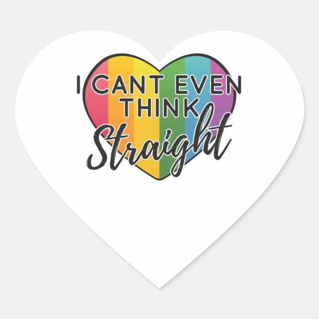 Sticker Cœur LGBTQ Rainbow Can't Even Think Straight Gay Pride (Devant)