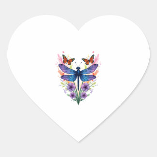Sticker Cœur Libellule Pour Femmes Chakra Couleur Fleur Libellu