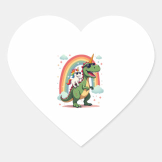 Sticker Cœur Licorne Arc-en-Ciel Chevauchant T rex - Garçons Fi