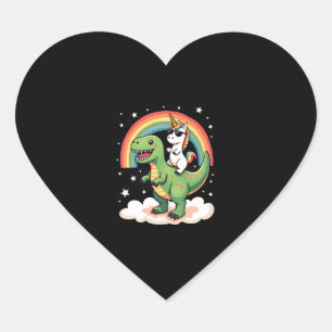 Sticker Cœur Licorne Arc-en-Ciel Chevauchant T rex - Garçons Fi