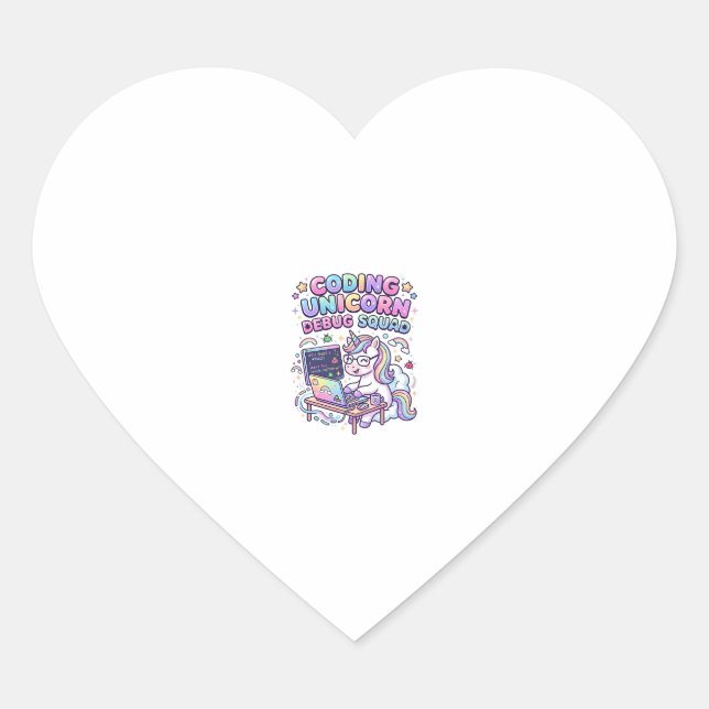 Sticker Cœur Licorne Coding Licorne Debug Squad Marché Charmant (Devant)