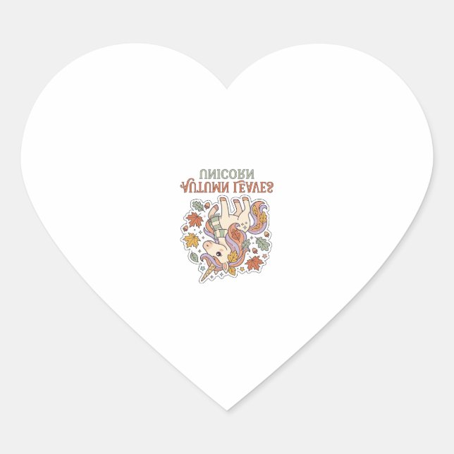 Sticker Cœur Licorne Feuilles D'automne Licorne Graphisme Merch (Devant)