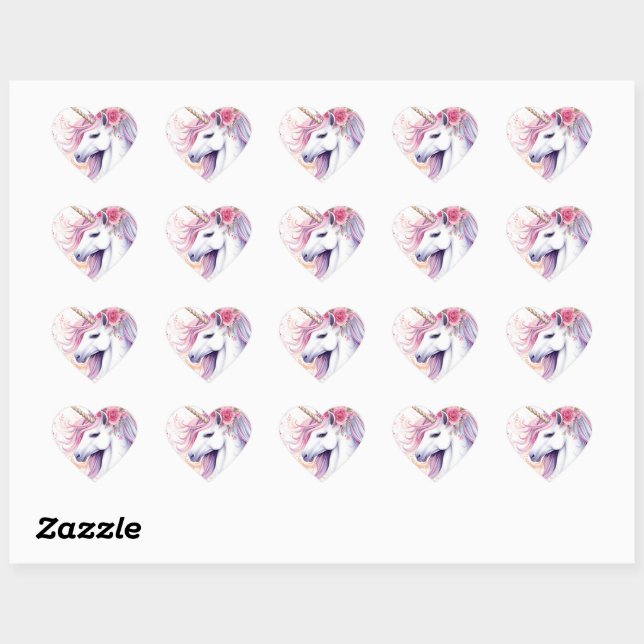 Sticker Cœur Licorne Magique Mignonne (Feuille)