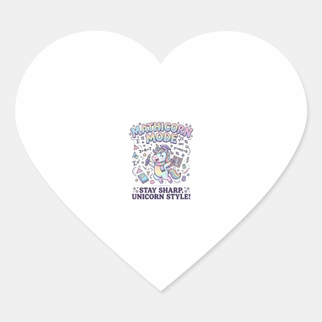 Sticker Cœur Licorne Mathicorne Mode Charmant Fond Blanc D (Devant)