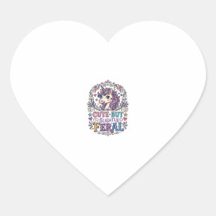 Sticker Cœur Licorne Mignonne mais Légèrement Sauvage Fond Blan