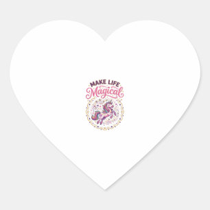 Sticker Cœur Licorne Rendre La Vie Magique POD Prêt Fond Blanc