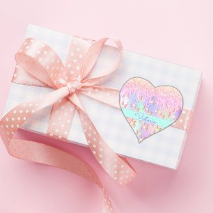 Sticker Cœur Licorne rose paillettes iridescent or rose anniver