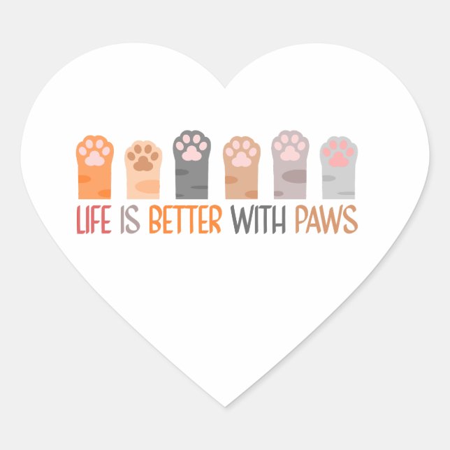 Sticker Cœur Life is Better with Paws (Devant)