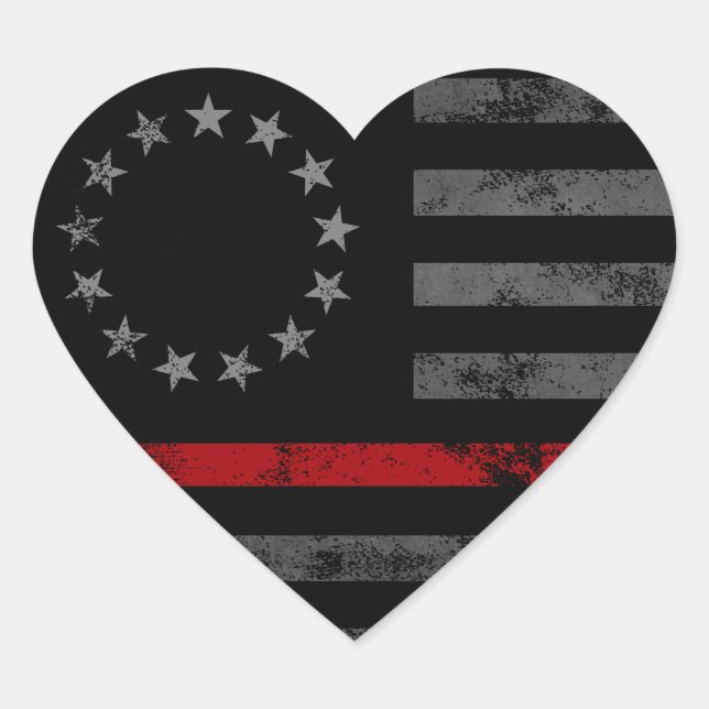 Sticker Cœur Ligne rouge Premiers intervenants Drapeau américai (Devant)