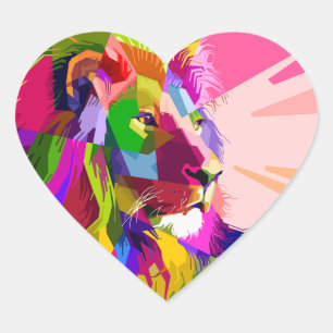 Sticker Cœur Lion Colorful Prismatic Popart Design-6452