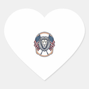 Sticker Cœur Lion patriotique avec drapeaux américains vintage
