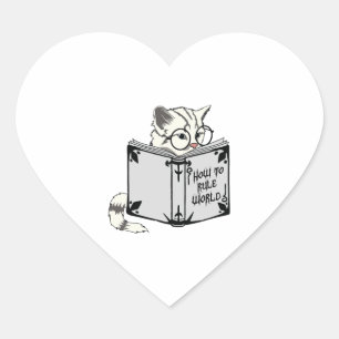 Sticker Cœur Livre de lecture Cat