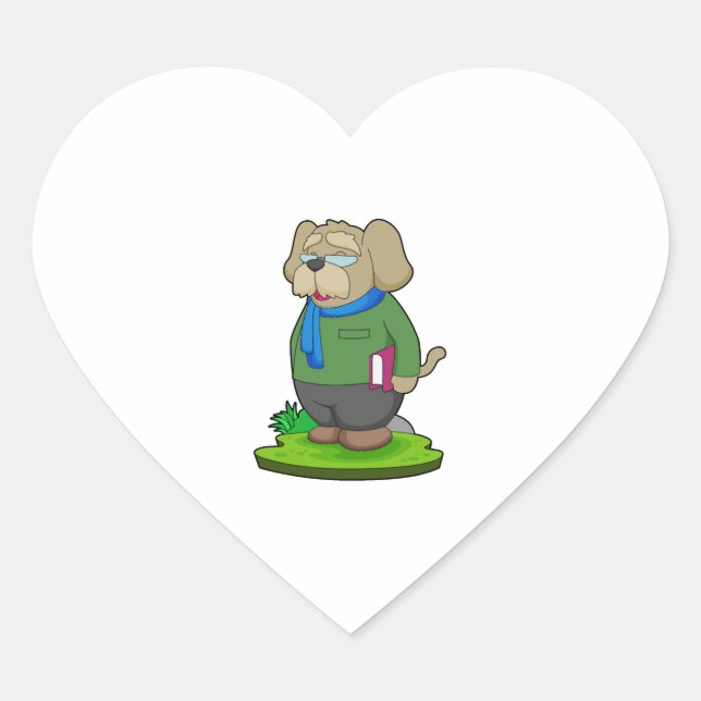 Sticker Cœur Livre de l'enseignant de chien (Devant)
