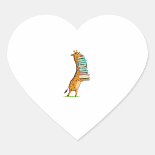 Sticker Cœur Livre drôle Lecture Giraffe I Love My Library