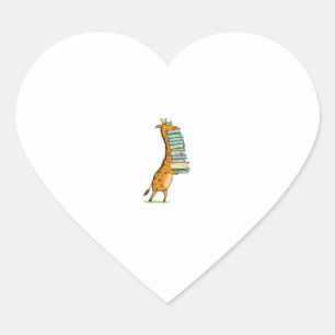 Sticker Cœur Livre drôle Lecture Giraffe I Love My Library