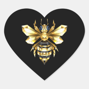 Sticker Cœur Logo Faux Gold Foil Bee Polygonal sur Noir