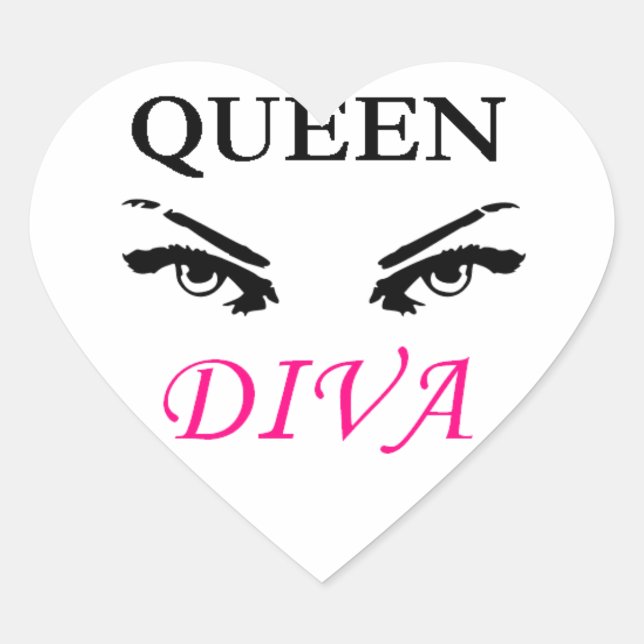 Sticker Cœur Logo noir & rose Queen Diva aux yeux féminins (Devant)