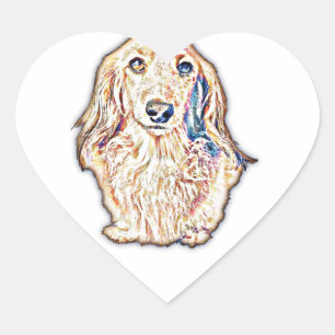 Sticker Cœur Long Hair Dachshund Gifts Cute Doxie Wiener Dog Lo