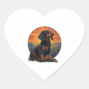 Sticker Cœur Long Haired Dachshund amoureux de animal retro vin