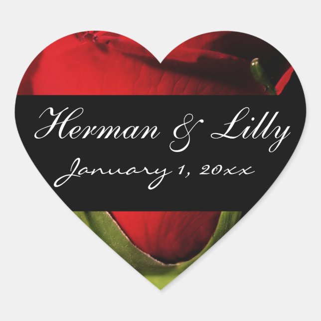 Sticker Cœur Long Stem Rose rouge Mariage personnalisé (Devant)