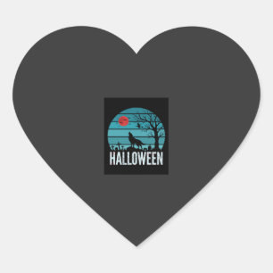 Sticker Cœur Loup d'Halloween Cimetière Lune Vecteur