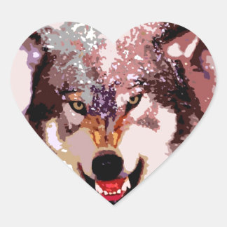 Sticker Cœur Loup en neige